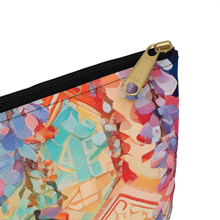 Golden Wisteria Symphony Accessory Pouch – Klimt Inspired Floral Art Design
