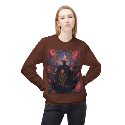 🌹🖤 The Lady Of The Midnight Rose Garden Midweight Crewneck Sweatshirt – Art Deco Floral Elegance