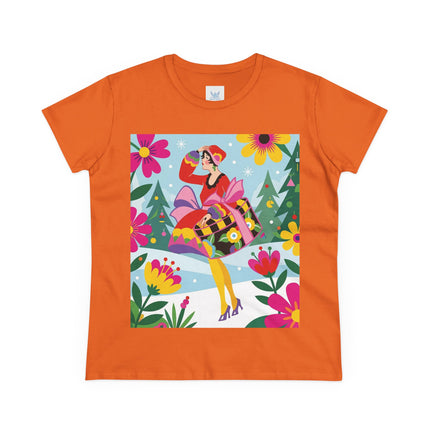 🎄🌺 Christmas In The Winter Garden Cotton Tee – Art Deco Holiday Whimsy
