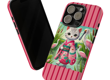 Geisha Kitten Strolls Among the Spoonbills Phone Cases