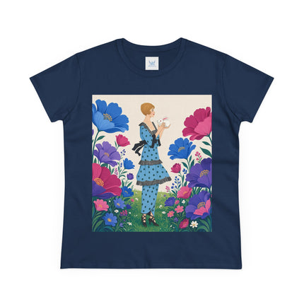 🐇🌺 The Little Rabbit Garden Cotton Tee – Art Deco Floral Whimsy