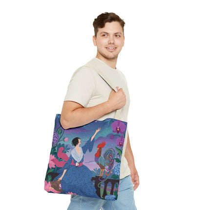 🌙🐓 The Lady Of The Moonlit Rooster Garden Tote Bag – Art Deco Floral Fantasy