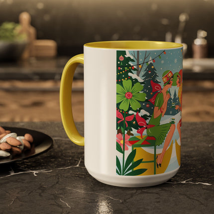 ☕🎄 Christmas Tea In The Snow Garden Colorful Mug – Art Deco Holiday Friendship