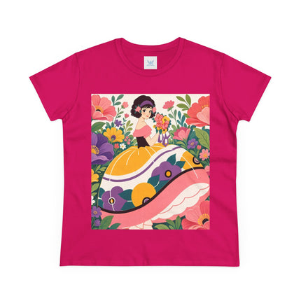 🌸💜 The Girl With The Flower Bouquet Cotton Tee – Art Deco Floral Whimsy