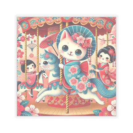Geisha Kitten's Enchanted Carousel Ride Kiss-Cut Stickers (4 Sizes)