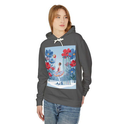🌸❄️ Winter Flower Girl Unisex Lightweight Hooded Sweatshirt – Art Deco Floral Fantasy