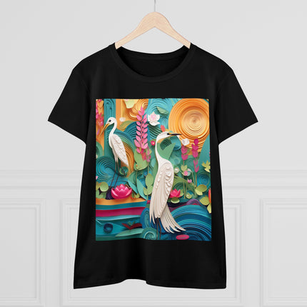 Elegant Egret Oasis Women's Midweight Cotton Tee