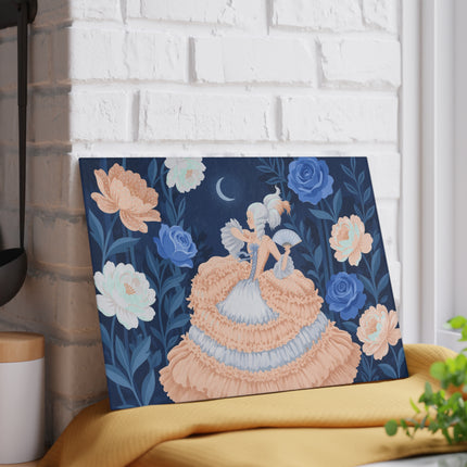 🌙🌹 The Lady Of The Moonlit Blue Rose Garden Glass Cutting Board – Art Deco Floral Elegance