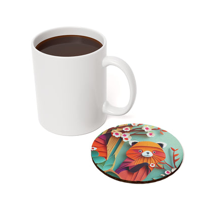 A Playful Red Panda Cork Back Coaster