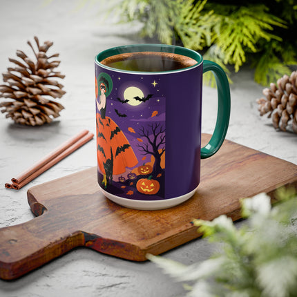 🎃🌕 The Pumpkin Moon Enchantress Colorful Mug – Elegant Halloween Masquerade