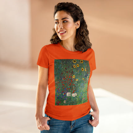 Farm Garden with Sunflowers by Gustav Klimt Women's Midweight Cotton Tee