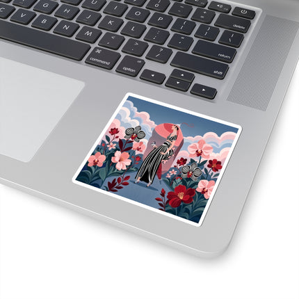 🌸🖤 The Striped Orchid Promenade Kiss-Cut Stickers – Art Deco Floral Fashion