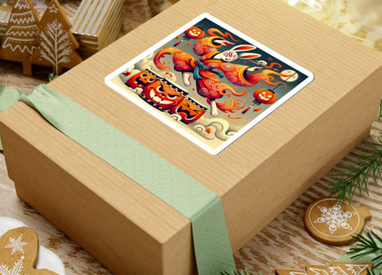 Jack-O’-Lantern Drums & The Kabuki Rabbit Kiss-Cut Stickers (4 Sizes)