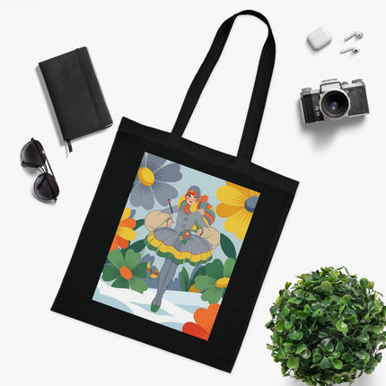 🌼❄️ The Winter Flower Wanderer Cotton Tote Bag – Colorful Winter Fantasy