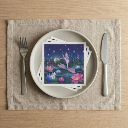 🧚🪷 The Firefly Fairy Lotus Garden Napkins – Art Deco Moonlit Fantasy