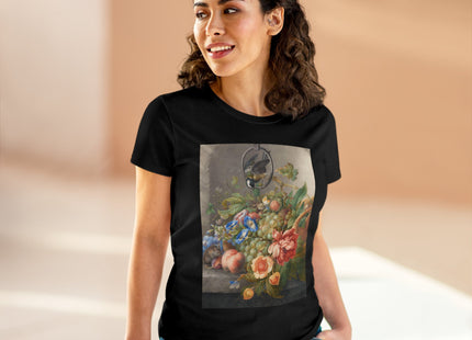 Still Life With Flowers, Fruit, A Great Tit And A Mouse by Herman Henstenburgh Women's Midweight Cotton Tee