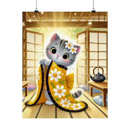 🐱🍵 Playful Kitten in the Tea Room Matte Vertical Poster – Curious Charm & Cozy Whimsy