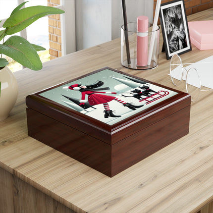 Red Sled & Curious Cats Jewelry Box