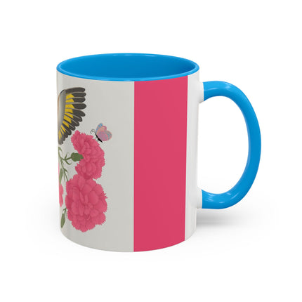 Goldfinch & Pink Flowers Colorful Mugs – Vibrant Spring & Bold Beauty