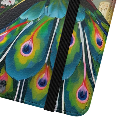 🦚🌸 Techno Plumes Peacock Flip Case – Neon Elegance & Sakura Dreams