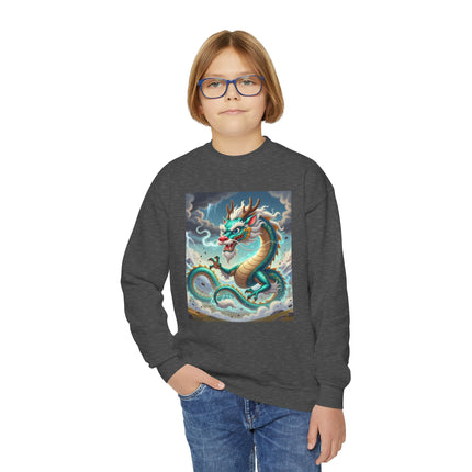 Tibetan Dragon in Battle Youth Crewneck Sweatshirt – Power, Motion & Mythic Adventure