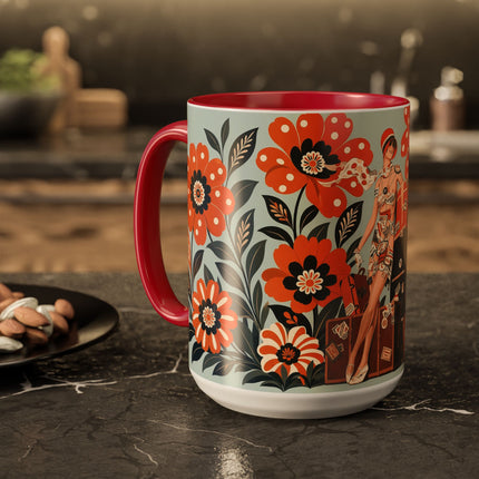 🧳🌼 The Grand Floral Voyage Colorful Mug – Art Deco Travel Elegance