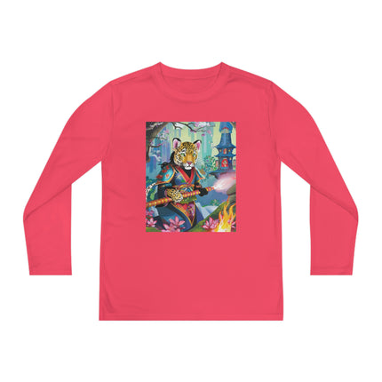Cyberpunk Leopard Youth Long Sleeve Competitor Tee – Neon Magic & Futuristic Adventure
