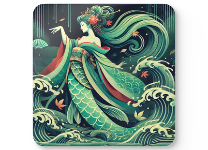 Mermaid Queen Rising from the Deep Corkwood Coaster Set
