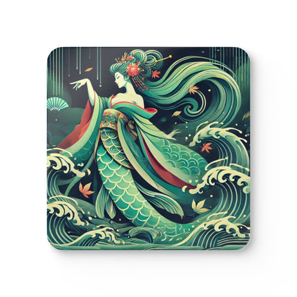 Mermaid Queen Rising from the Deep Corkwood Coaster Set