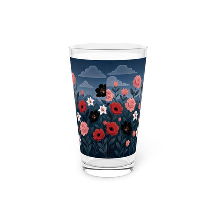 🌹🎭 The Rose Masquerade Promenade Pint Glass – Art Deco Floral Elegance