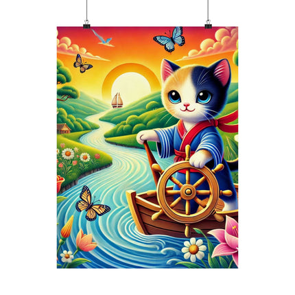 ⛵🐱 Sailor Kitten’s River Adventure Matte Vertical Poster – Whimsical Journey & Storybook Adventure