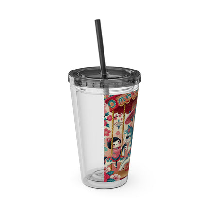 Geisha Kitten's Enchanted Carousel Ride Sunsplash Tumbler with Straw, 16oz