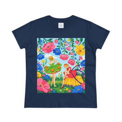 🌸🧚 The Fairies In The Flower Garden Cotton Tee – Art Deco Floral Whimsy