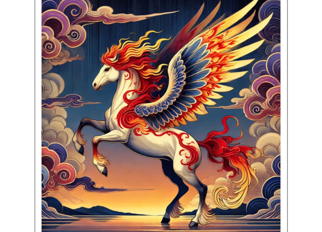 Flame-Winged Horse at Sunset Kiss-Cut Stickers (4 Sizes)