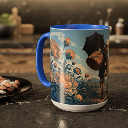 ☔🌸 The Grand Floral Journey Colorful Mug – Art Deco Travel Elegance