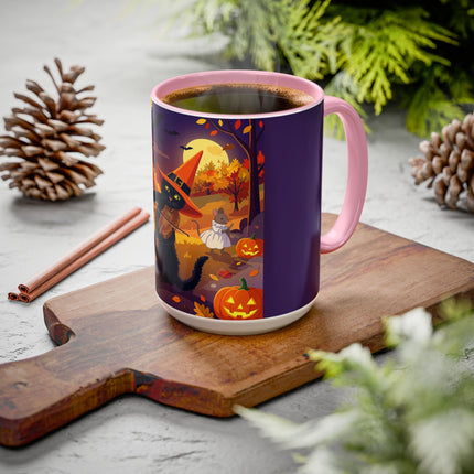 🐈‍⬛🎻 The Black Cat's Moonlit Melody Colorful Mug – Whimsical Halloween Music