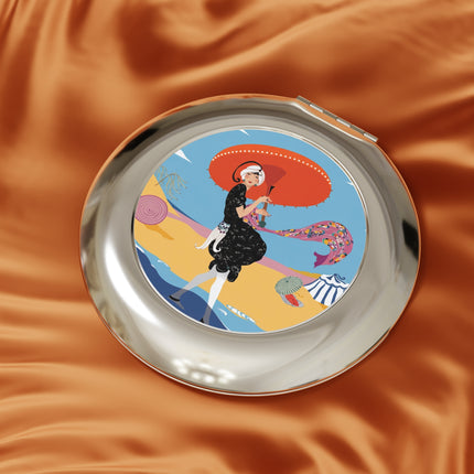 Beachside Promenade Compact Mirror – Glamorous Summer Stroll & Retro Chic