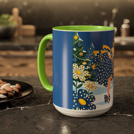 💙🌼 The Bluebell Christmas Promenade Colorful Mug – Art Deco Holiday Fantasy