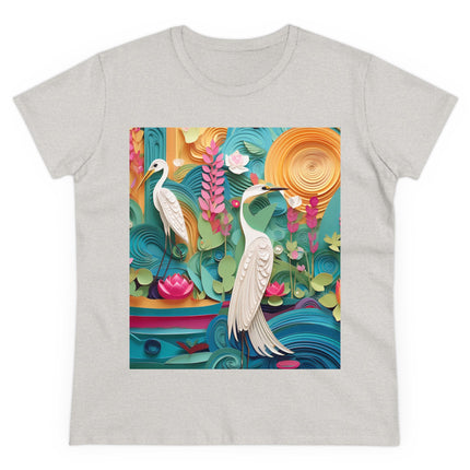 Elegant Egret Oasis Women's Midweight Cotton Tee