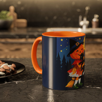 🎃🐈‍⬛ The Little Pumpkin Witch And Her Black Cat Colorful Mug – Whimsical Halloween Charm