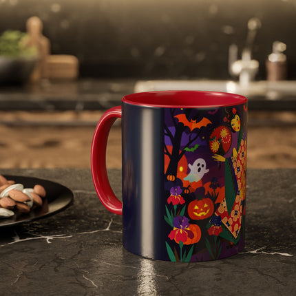 🌙🎃 The Moonlit Garden Masquerade Colorful Mug – Floral Halloween Charm