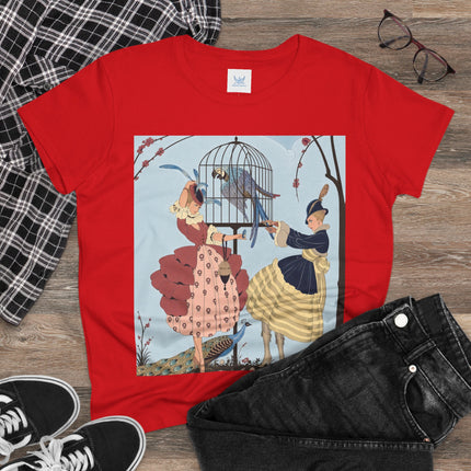 🦚🦜 The Ladies Of The Garden Aviary Cotton Tee – Art Deco Bird Fantasy