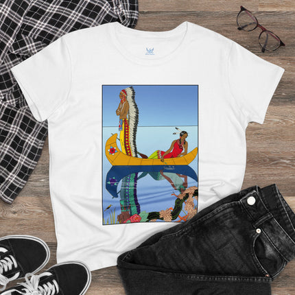Le long du Missouri (Indian couple in a canoe on the Missouri River) by George Barbier Women's Midweight Cotton Tee