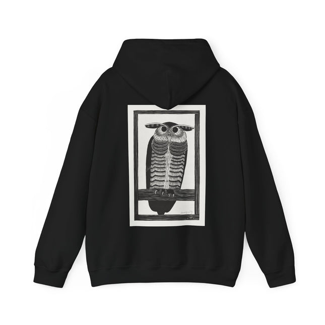 🦉🌙 Horned Owl by Samuel Jessurun de Mesquita Hooded Sweatshirt – Woodland Mystery & Graphic Elegance