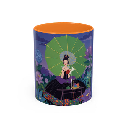 The Lady Of The Moonlit Needlework Colorful Mugs – Art Deco Crafting Elegance
