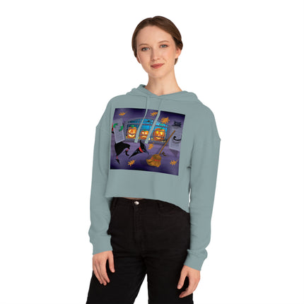 Whimsical Halloween Mischief Women’s Cropped Hooded Sweatshirt