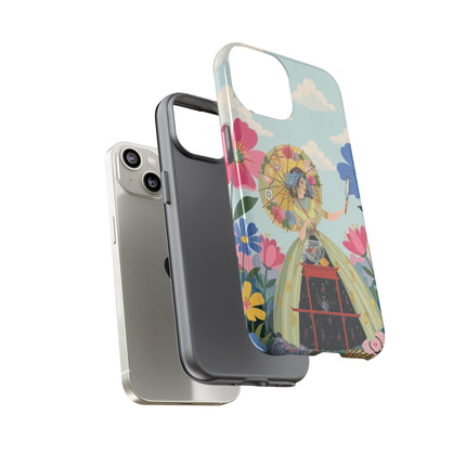 🌸🪞 The Floral Parasol Reflection Phone Case – Art Deco Garden Fantasy