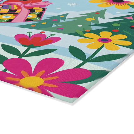 🌸❄️ The Lady Of The Colorful Winter Garden Glass Cutting Board – Art Deco Holiday Fantasy