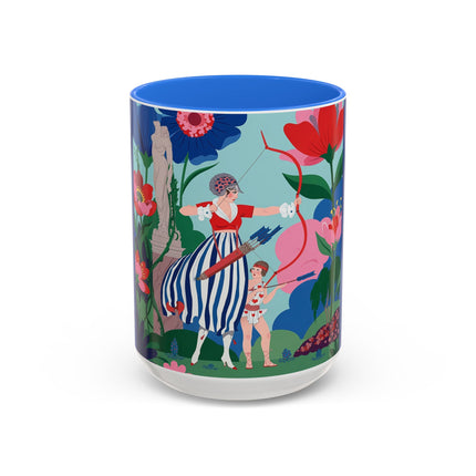 The Lady Of The Scarlet Bow Colorful Mugs – Art Deco Botanical Archer Elegance