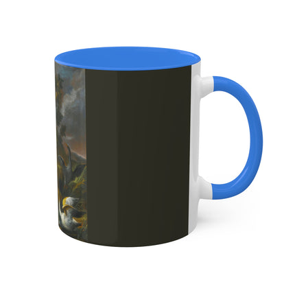 Still Life With Birds Beside An Ornate Fountain by Nicola Casissa Colorful Mugs, 11oz